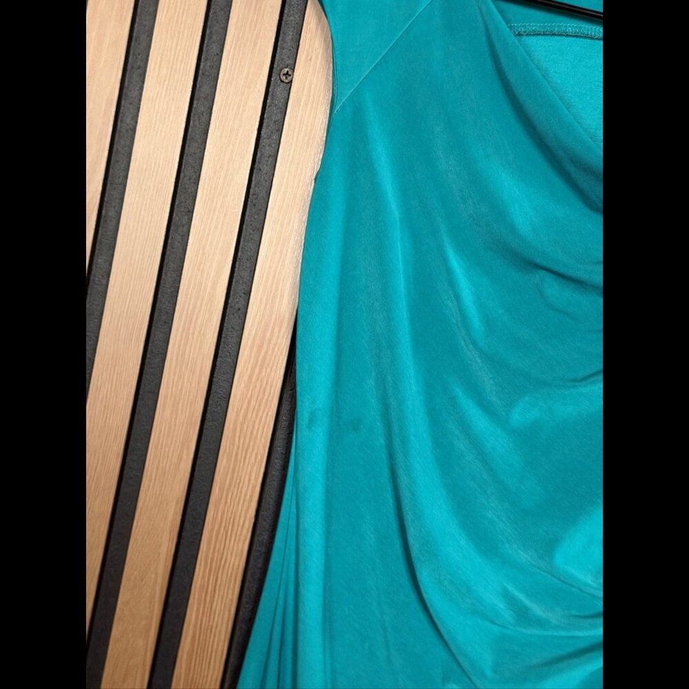 Komarov Dress Petite P Womens Turquoise Blue Cocktail Stretch Ruched Sleeveless - Picture 5 of 7